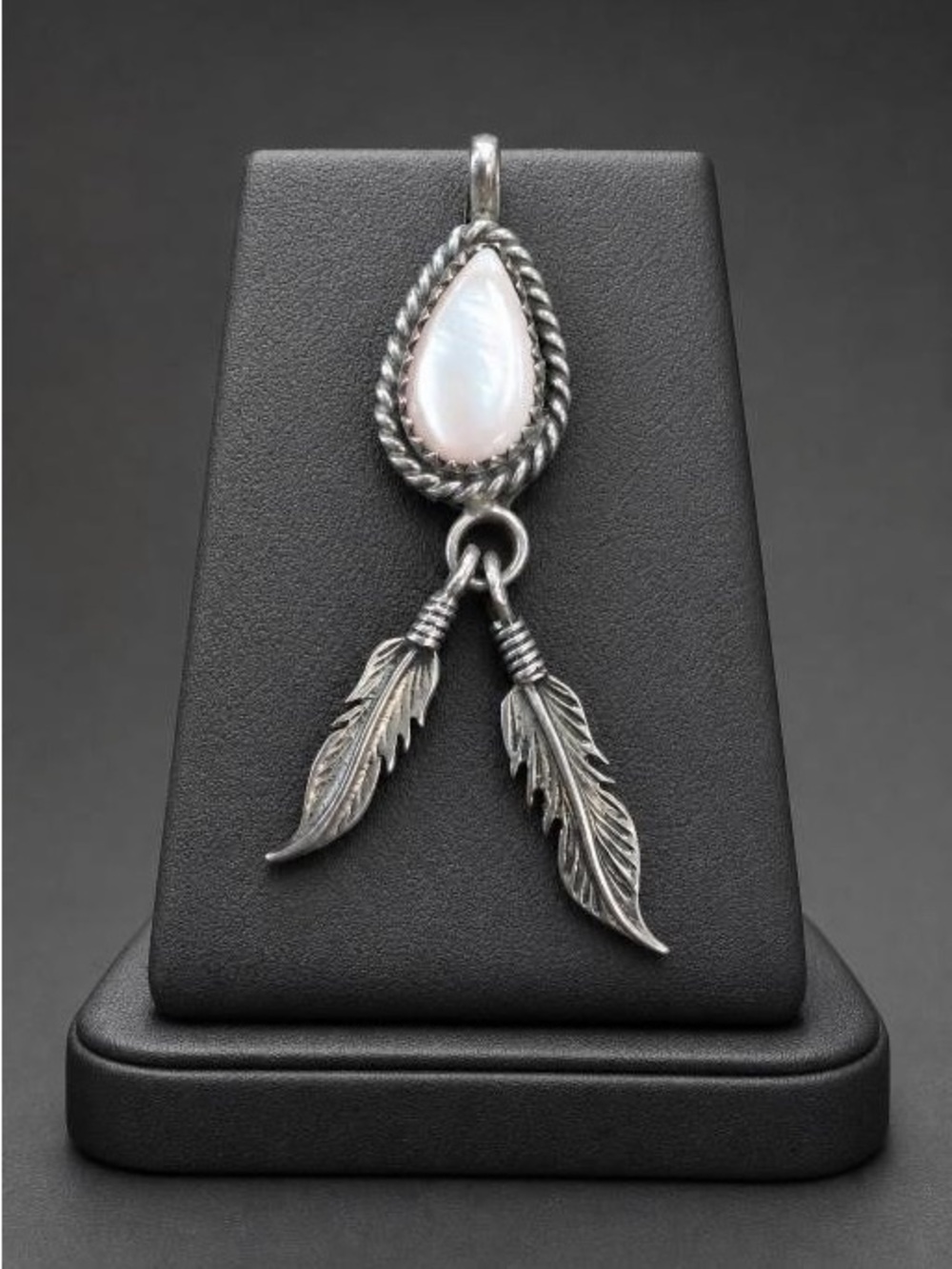Sterling Silver MOP Feather Pendant Signed “G”